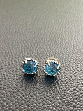 David Yurman Petite Chatelaine® Stud Earrings in Sterling Silver with Blue Topaz